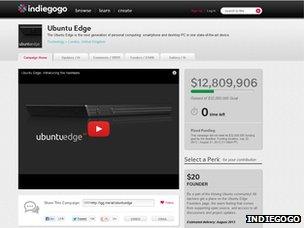 Screenshot of Ubuntu Edge Indiegogo campaign