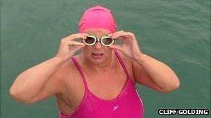 Wendy Trehiou about to start her double Channel swim - picture courtesy of Cliff Golding