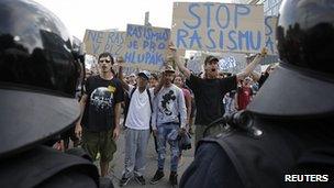 Counter demonstration in Plzen. 24 Aug 2013