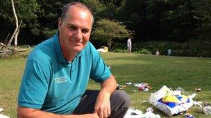 DNPA head ranger Rob Steemson at Spitchwick Common near New Bridge with some of the litter that has been dumped