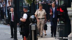 Defence Secretary Philip Hammond and Chief of the Defence Staff Gen Sir Nick Houghton arrive for the National Security Council meeting