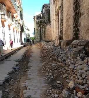 Roadworks on a cobbled streets