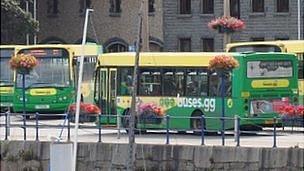 Buses at the terminus in St Peter Port, Guernsey