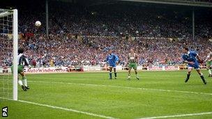 Paul Tait (right) scores the golden goal winner in the 1995 final