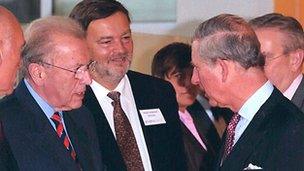 David Lonman (middle) with Sir David Frost and Prince Chales