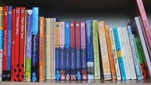 Children's books on shelf