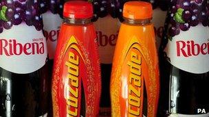 Ribena and Lucozade bottles