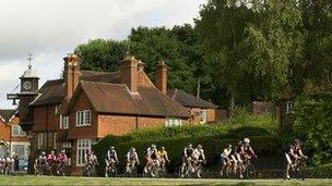 RideLondon cyclists in Dorking