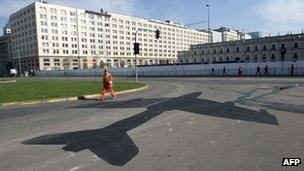 Plane painted on road