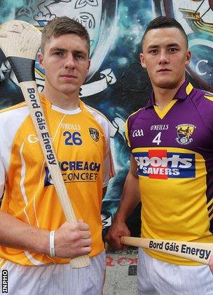 Jackson McGreevy with Wexford captain Lee Chin before the All-Ireland U21 semi-final