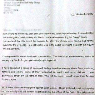 A letter announcing the decision was hand delivered to Omagh relatives