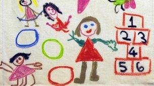 A child's drawing in crayon