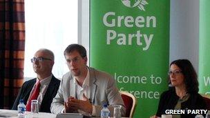 Green councillors from Brighton talking to journalists at the conference