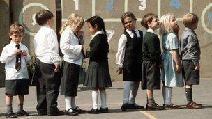 Schoolchildren standing in line