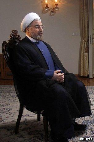 Iranian President Hassan Rouhani during an interview with the US television network NBC in Tehran, in this picture taken 18 September 18, 2013, and provided by the Iranian Presidency.