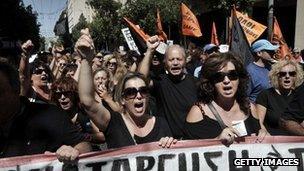 Protestors on strike in Athens 18th September.