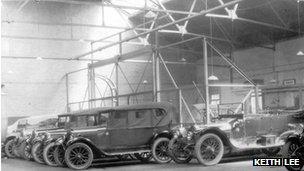 Inside the old garage at Rothbury