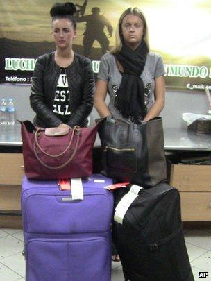 Michaella McCollum and Melissa Reid at Lima airport after their arrests in August