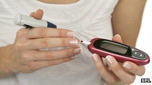 Woman testing blood sugar levels