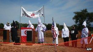 Members of the Confederate White Knights hold a rally at the Antietam National Battlefield 7 September 2013