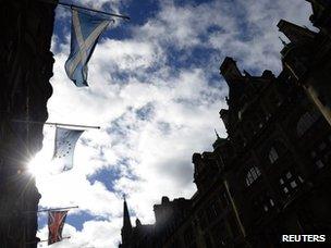 Flags of Scotland, the EU and the union jack