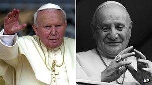 Pope John Paul II (left) and Pope John XXIII