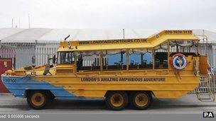 A Duck Tours vehicle in Battersea