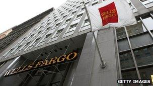 Wells Fargo sign outside its office