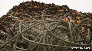 Metal cables in a scrap yard