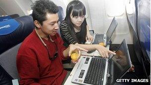 Laptops in aeroplane