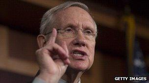 Senate Majority Leader Harry Reid speaks during a press conference.