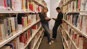 Student in library