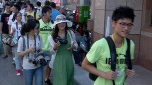 Students and travellers walking in Taiwan