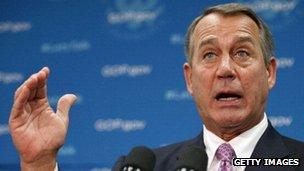 John Boehner addresses the media after a Republican caucus meeting.