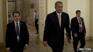 US House Speaker John Boehner (R-OH) arrives at the US Capital Building 9 October 2013