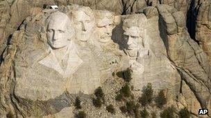 This April 22, 2008, file photo, shows the Mount Rushmore National Memorial in the Black Hills of South Dakota