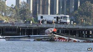 The wreckage of the Artemis yacht after the accident