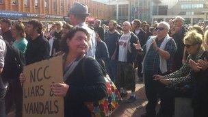 Protesters at the site