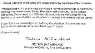 Part of the letter from the minister