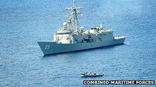 HMAS Melbourne approaches suspected pirates