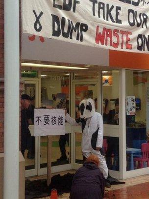 Anti-nuclear campaigners target an EDF showroom in Bridgwater