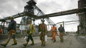 Workers at Hatfield Colliery near Doncaster