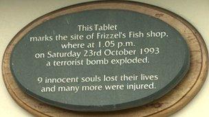 Plaque commemorating Shankill bombing victims