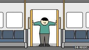 Cartoon passenger holding door open