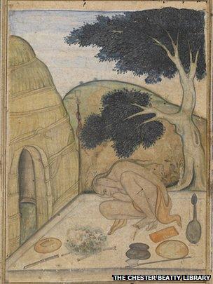 Garbhasana, a watercolour from 1600 (shows yogi)