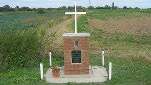 A memorial in Bicker, near Spalding, where a Lancaster crashed