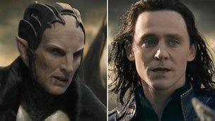 Christopher Eccleston and Tom Hiddleston in Thor: The Dark World