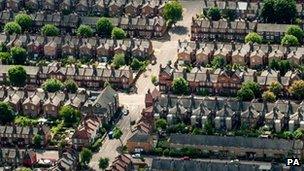 Aerial view of properties