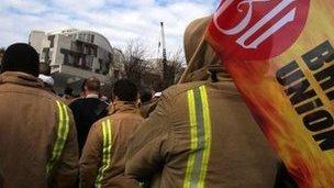 Firefighters attending a union rally