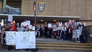 Protesters outside Durham County Hall